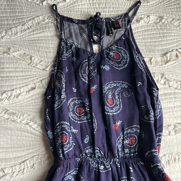 paisley print navy halter neck dress - Picture 3 of 7